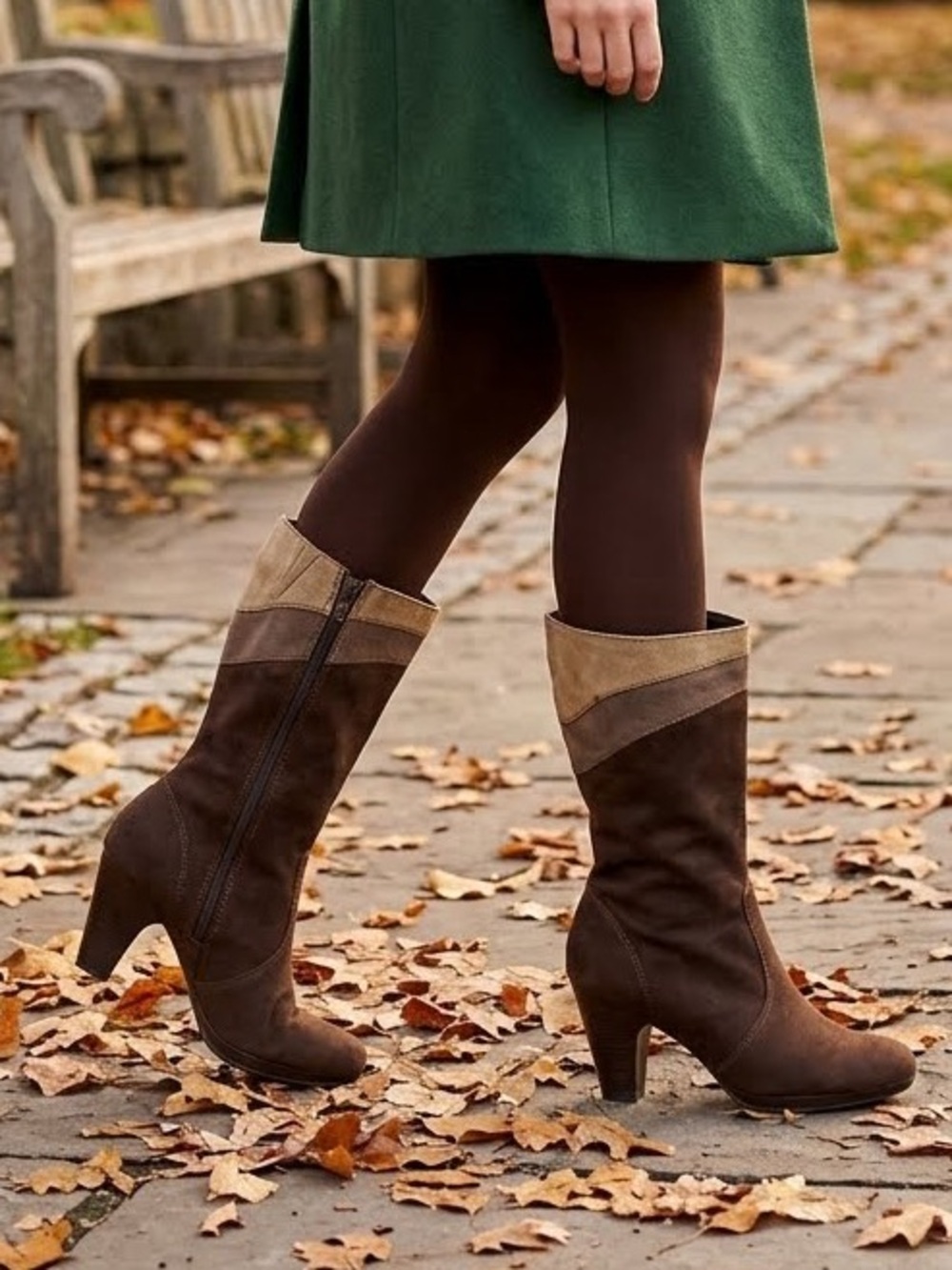 Brown And Cream Faux Suede Mid Calf Boots By Predictions